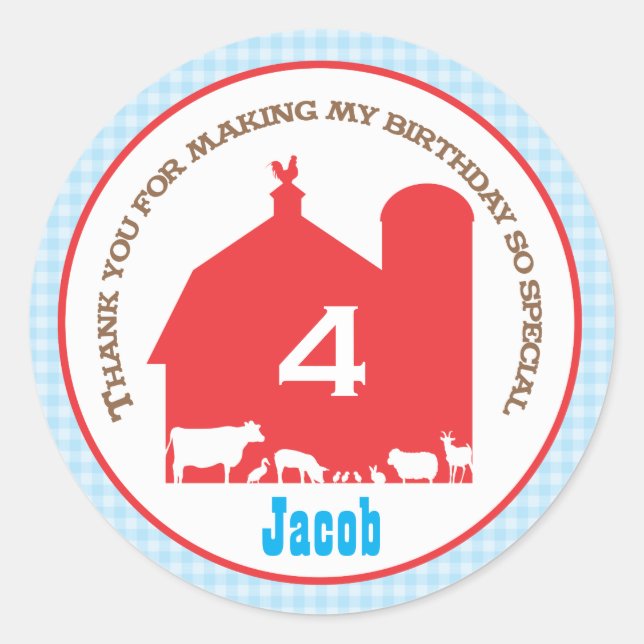 Barnyard Birthday Favor Sticker (Front)