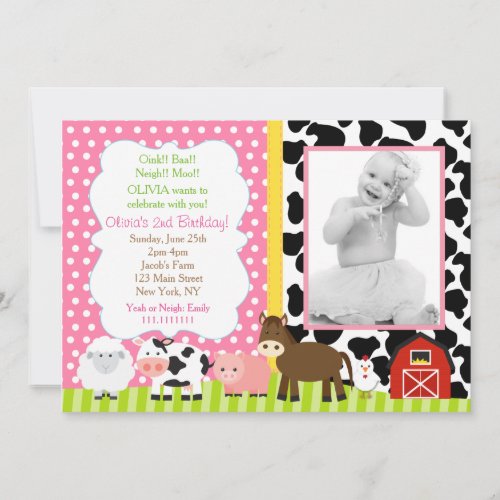 Barnyard Birthday Invitations Girl