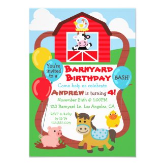 Barnyard Birthday Kids Invitation - Farm Animals
