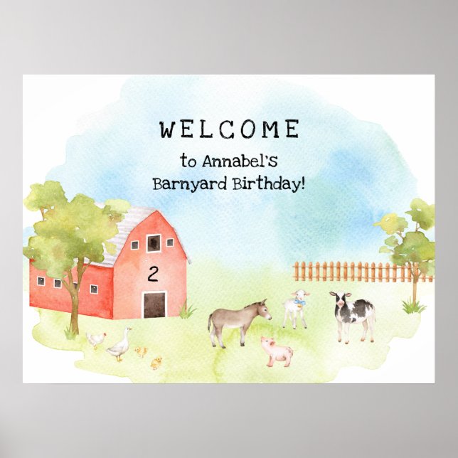 Barnyard Birthday Party baby animal welcome sign (Front)