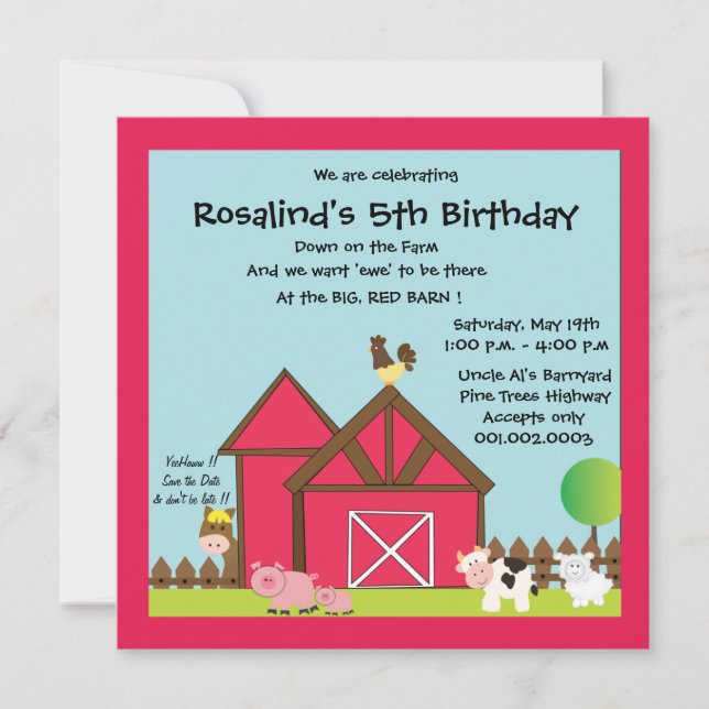 Barnyard Birthday Party / Farm Animals Invitation (Front)