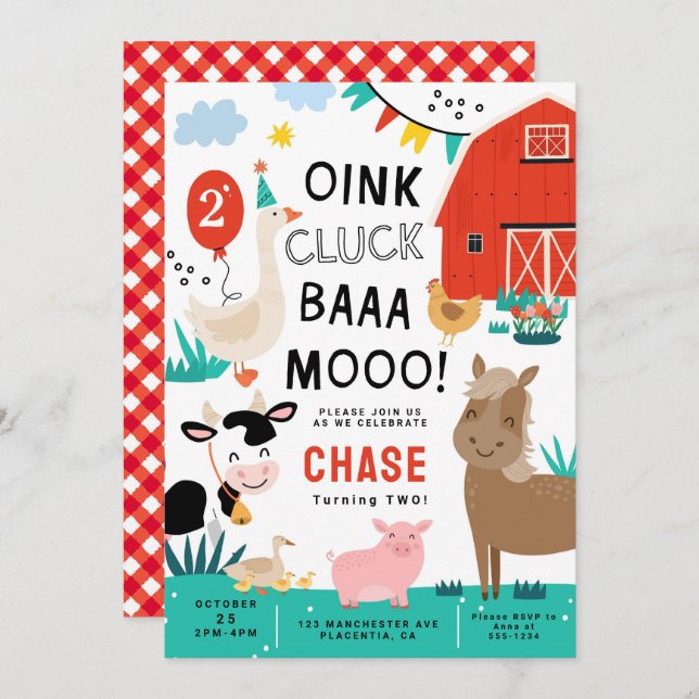 Barnyard birthday Party  Invitation (Front/Back)