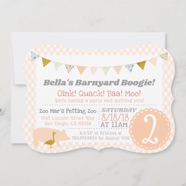 Barnyard Boogie Birthday Party Farm Theme Pig Invitation (Front)