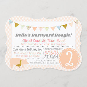 Barnyard Boogie Birthday Party Farm Theme Pig Invitation