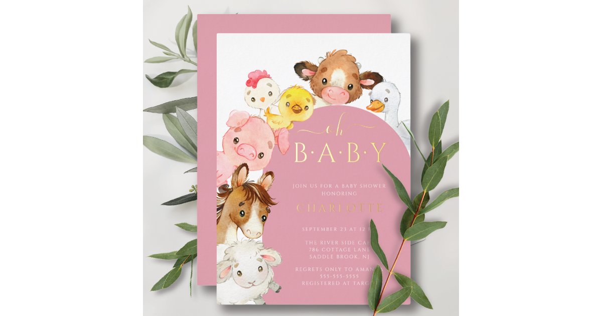 Barnyard Buddies Baby Shower Foil Invitation | Zazzle