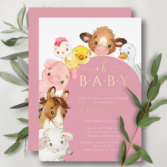 Barnyard Buddies Baby Shower Foil Invitation (Creator Uploaded)