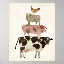 Barnyard Buds - Cow, Pig, Sheep, and Hen Poster