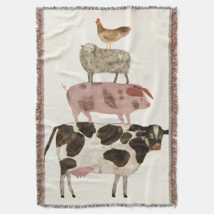 Barnyard Buds - Cow, Pig, Sheep, and Hen Throw Blanket