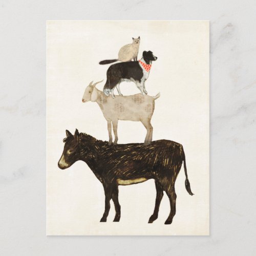 Barnyard Buds _ Donkey Goat Dog Cat Postcard