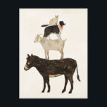 Barnyard Buds - Donkey, Goat, Dog, Cat Postcard<br><div class="desc">Barnyard Buds VI by Victoria Borges. Features a fun image of a donkey,  goat,  dog,  and cat stacked on top of each other.</div>