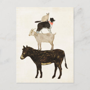 Barnyard Buds - Donkey, Goat, Dog, Cat Postcard