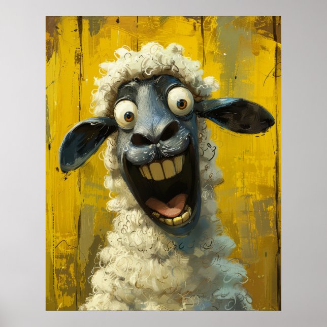 Barnyard Burst – Hilarious Sheep Portrait Poster (Front)