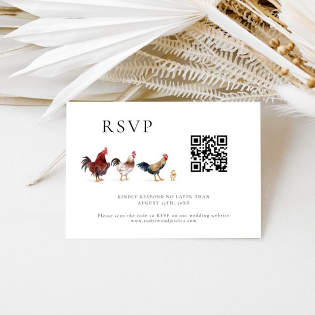 Barnyard Chicken Wedding QR Code RSVP Card (Creator Uploaded)