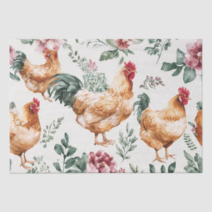 Barnyard Chickens and Botanical Pattern Tissue Paper