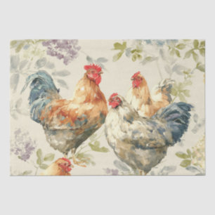 Barnyard Chickens and Botanical Pattern  Tissue Paper
