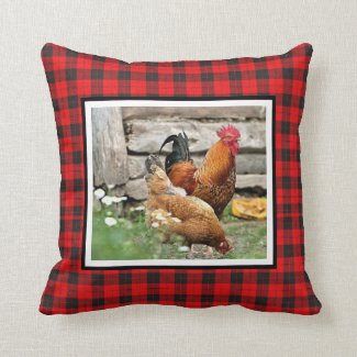 Barnyard Chickens / Hen and Rooster Throw Pillow