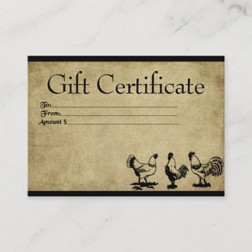 Barnyard Chickens_ Prim Gift Certificate Cards
