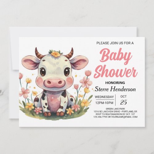 Barnyard Elegant Pink Cow Baby Shower Invitation