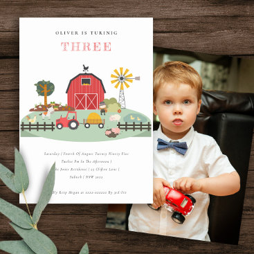 Barnyard Farm Animal Any Age Photo Birthday Invite