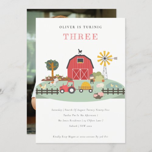 Barnyard Farm Animal Any Age Photo Birthday Invite