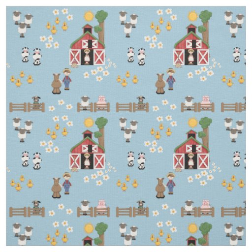 Barnyard farm animal blue nursery fabric