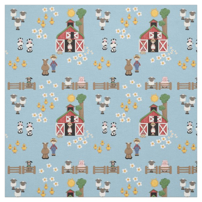 Barnyard farm animal blue nursery fabric (Swatch)