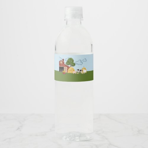 Barnyard Farm Animal Cow Watercolor Birthday Water Bottle Label