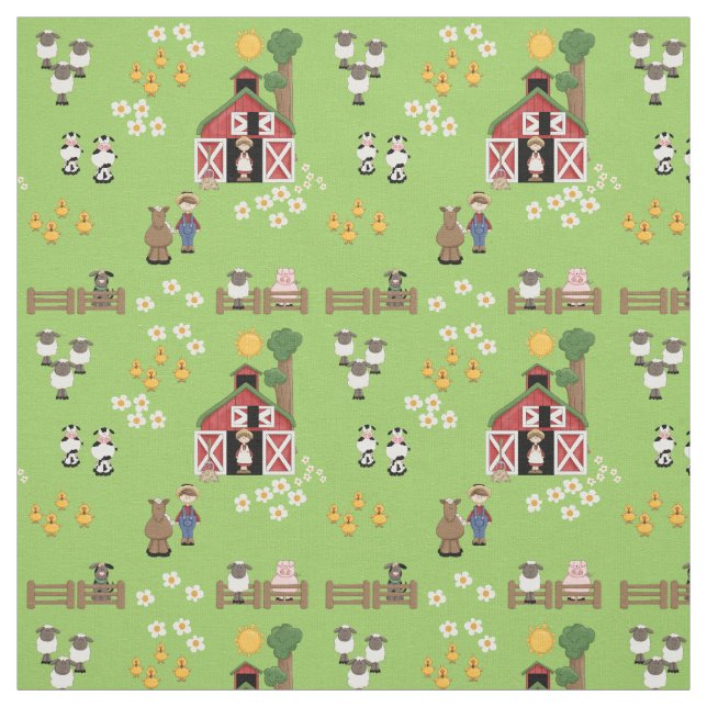 Barnyard farm animal green nursery fabric (Swatch)