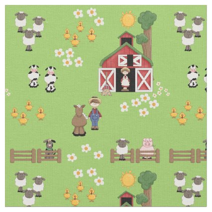 Barnyard farm animal green nursery fabric