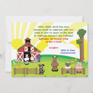 Barnyard farm animal kids birthday invitation