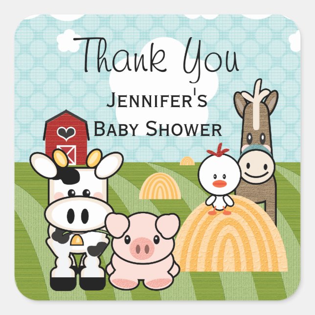 Barnyard Farm Animal Party Favor Sticker Labels (Front)