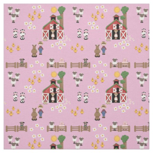 Barnyard farm animal pink nursery fabric