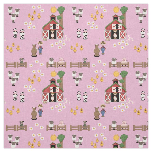 Barnyard farm animal pink nursery fabric (Swatch)