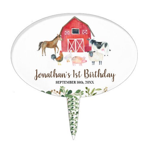 Barnyard Farm Animals 1st Birthday Cake Topper