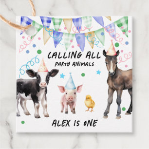Barnyard Farm Animals 1st Birthday Favor Tags