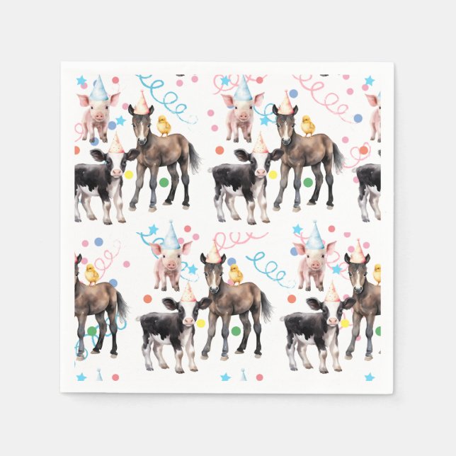 Barnyard Farm Animals 1st Birthday  Napkins (Front)