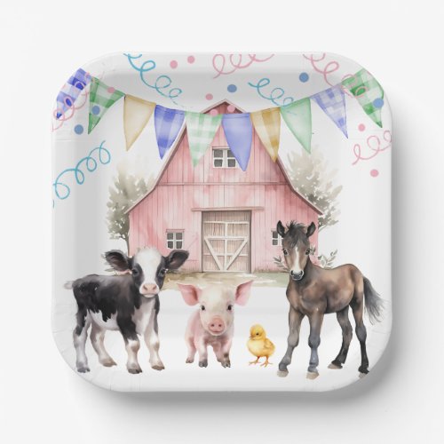 Barnyard Farm Animals 1st Birthday  Paper Plates