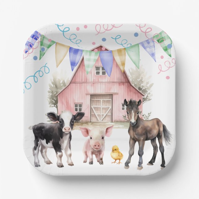 Barnyard Farm Animals 1st Birthday  Paper Plates (Front)