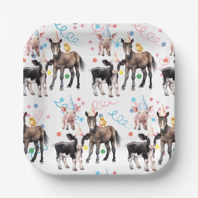 Barnyard Farm Animals 1st Birthday  Paper Plates (Front)