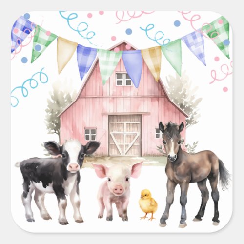 Barnyard Farm Animals 1st Birthday  Square Sticker