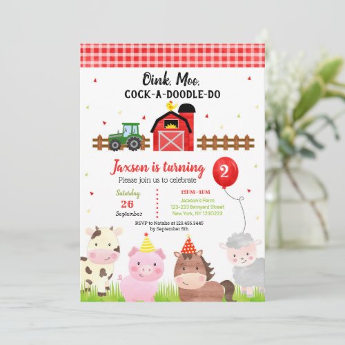 Barnyard Farm Animals 2nd Birthday Invitations