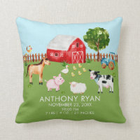 Barnyard Farm Animals Baby Birth Stats Pillow