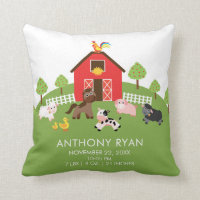 Barnyard Farm Animals Baby Birth Stats Pillow