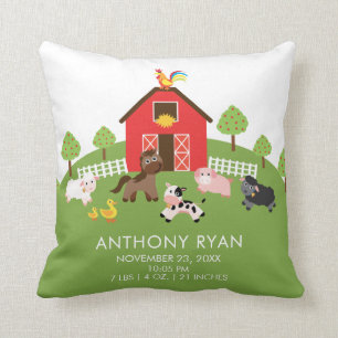 Barnyard Farm Animals Baby Birth Stats Pillow