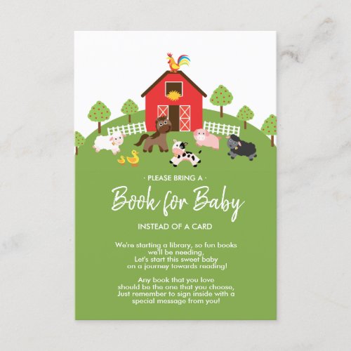 Barnyard Farm Animals Baby Shower Book for Baby Enclosure Card