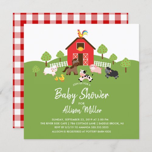 Barnyard Farm Animals Baby Shower Invitation