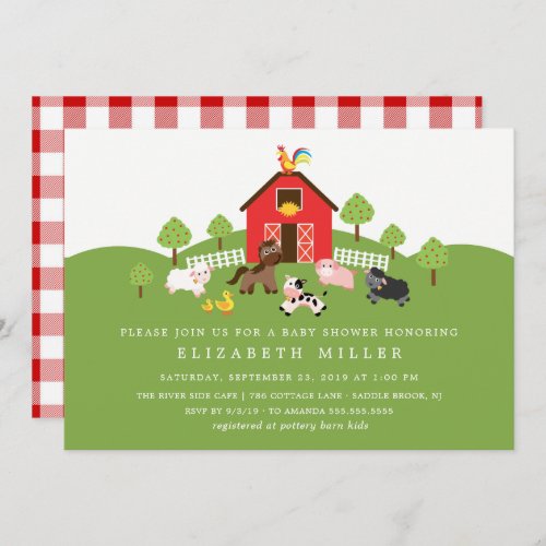 Barnyard Farm Animals Baby Shower Invitation