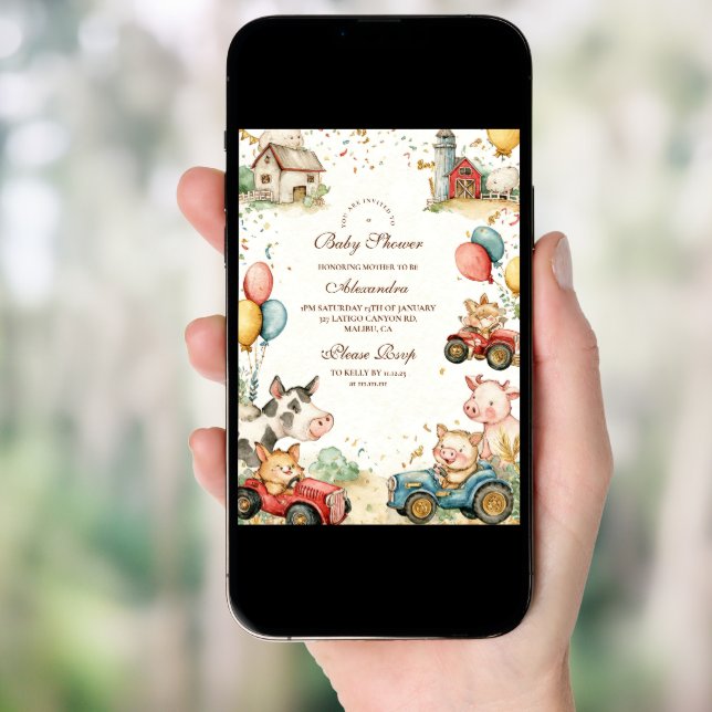 Barnyard Farm Animals Baby Shower Invitation (Front Digital)