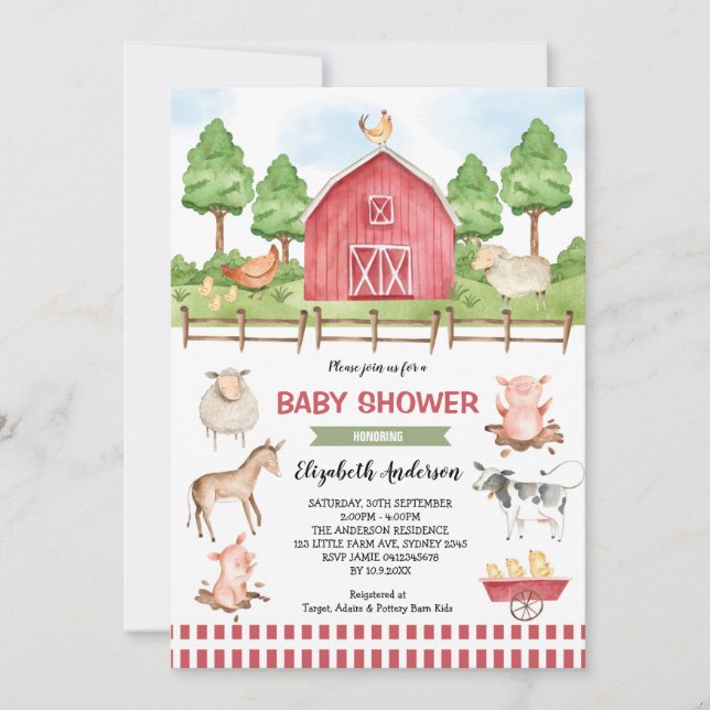 Barnyard Farm Animals Baby Shower Invitation (Front)