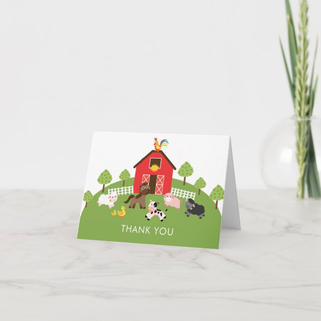 Barnyard Farm Animals Baby Shower Thank You Note Card (Front)